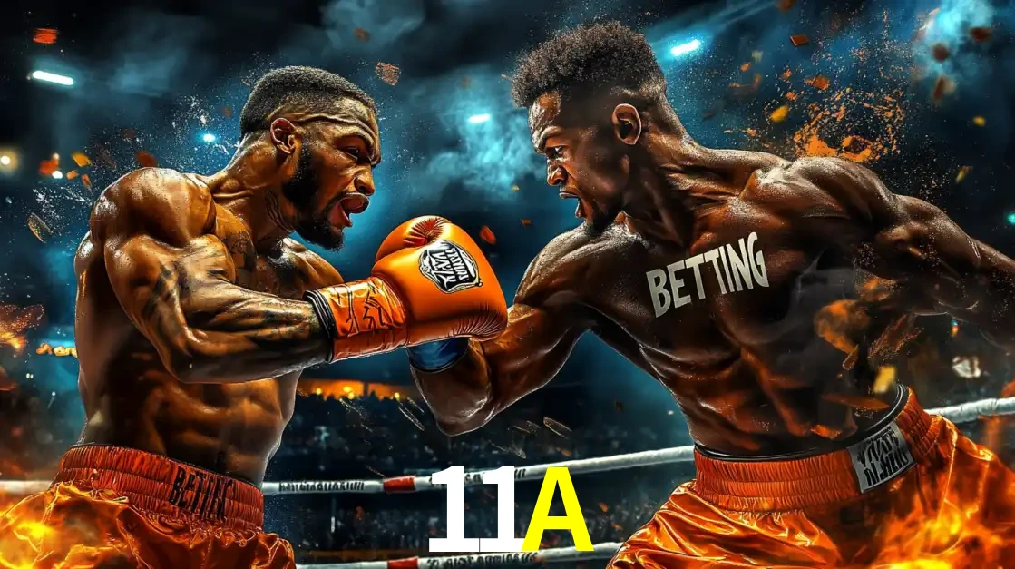 Dois boxeadores em uma luta intensa e explosiva, representando a adrenalina e as oportunidades de apostas em esportes de combate disponíveis na plataforma 11A.